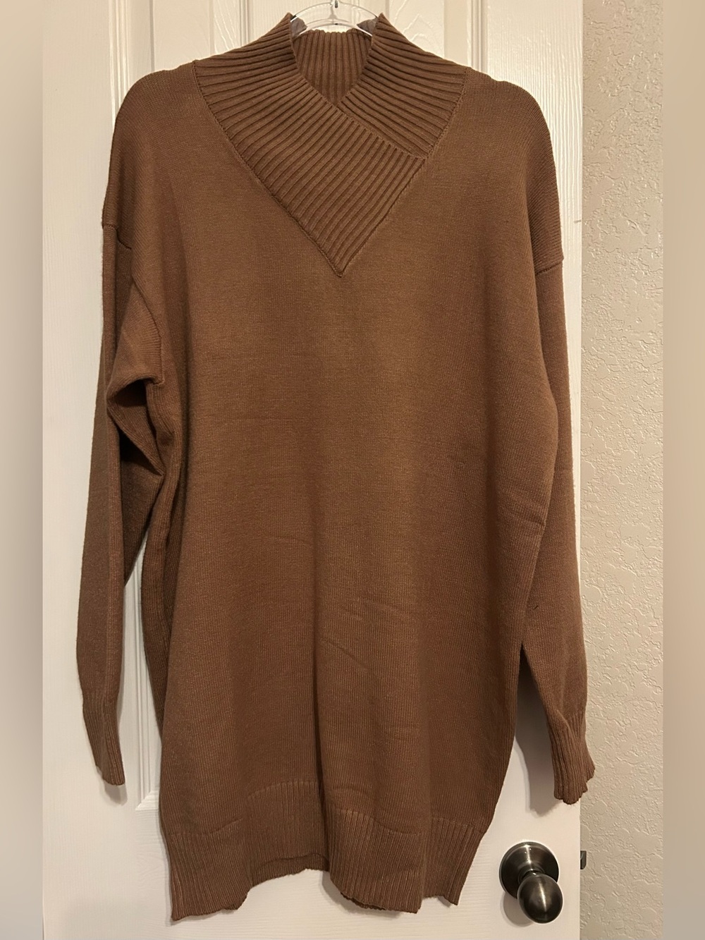 Women's Brown V-Neck Sweater Dress